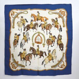 Hermes Carre 90 Horse Riding Scene Silk Blue Scarf